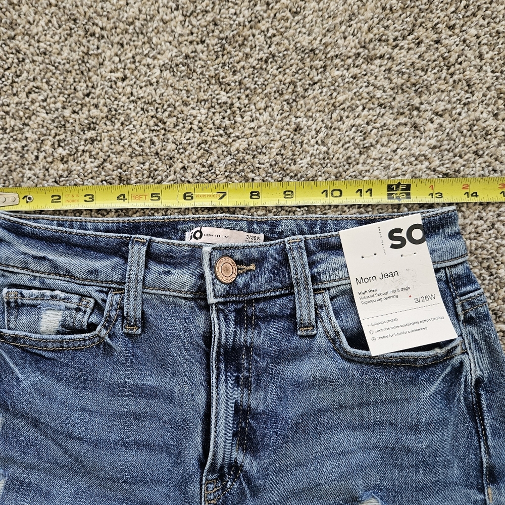 Womens Sz 3 SO Denim High Rise Mom Jeans Stretch Med Wash Distressed NWT - Picture 8 of 8